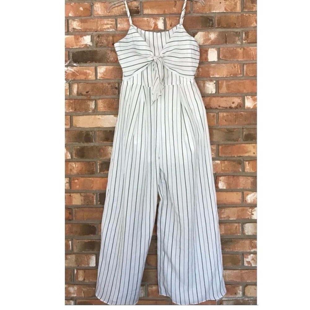 Flying Tomato Jumpsuit Striped Coastal Tie Front Cutout Womens‎ Small White